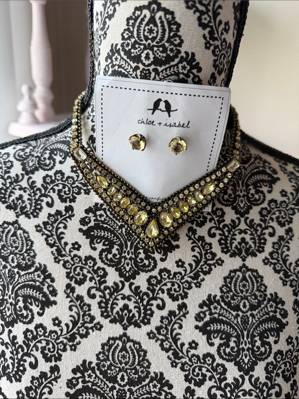 Chloe + Isabel Yellow Crystal V-Shape Statement Necklace with Stud Earrings